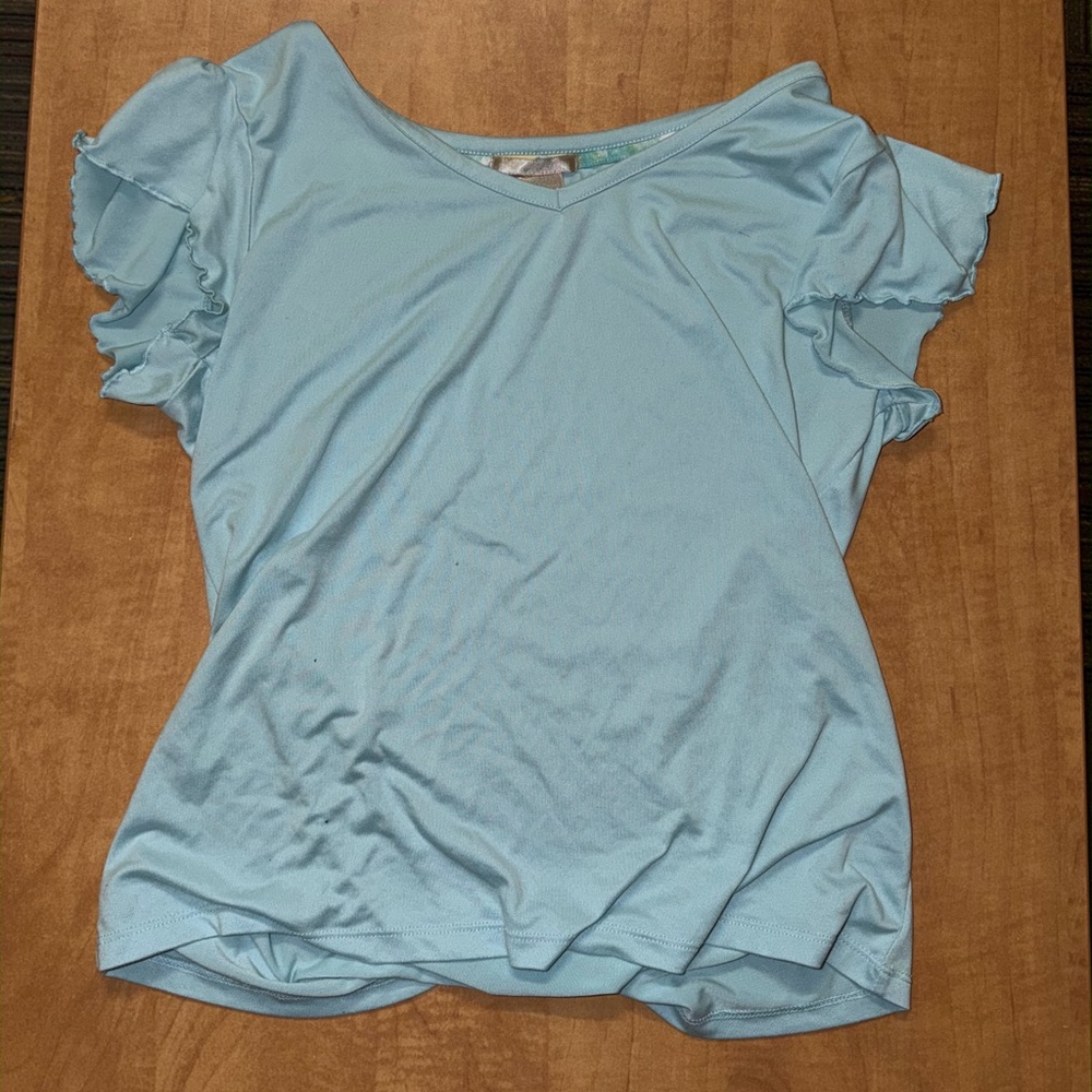 Ink + Ivy Sky Blue Women's Ruffle Sleeve Blouse